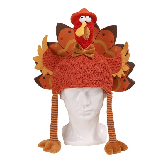 Novelty Plush Turkey Hat, Thanksgiving Turkey Cap with Head Legs and Tail Fancy Dress Accessory Plush Thanksgiving Hat for Christmas Costume Xmas Party and Holiday Event