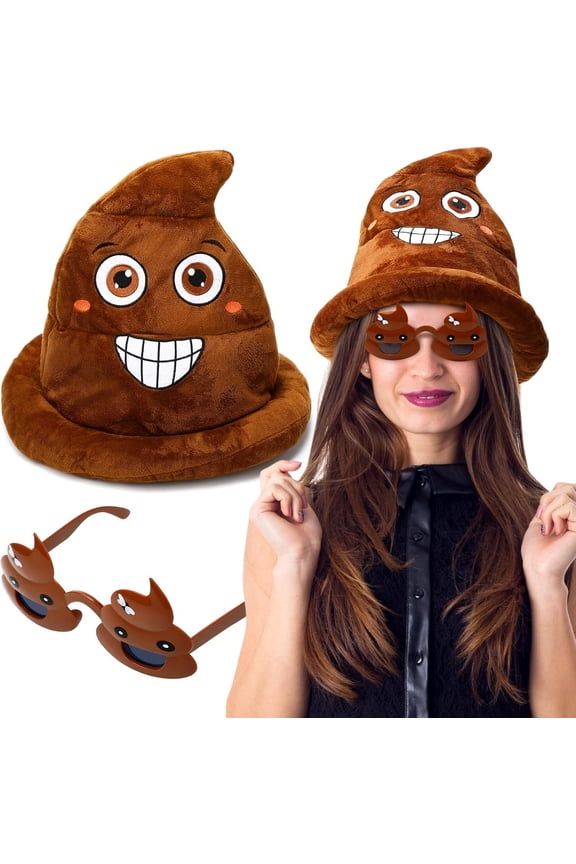Novelty Poop Hat and Sunglasses Summer  Accessories for Adults Women Men Halloween  Party Decor(Brown, Emoticon Poop Hat)