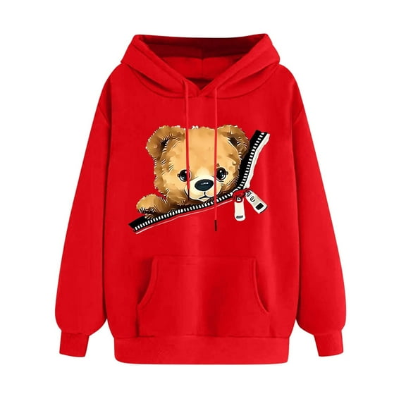 Novelty Print Pullover Sweatshirt for Women Crewneck Long Sleeve Casual Cute Bear Graphic Hoodie Tops Lightweight