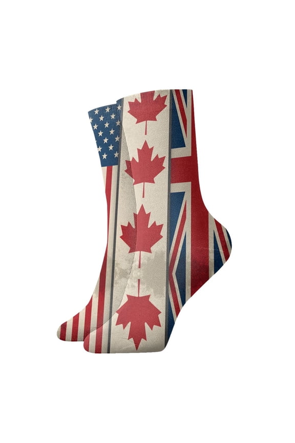 Novelty Printed Ankle Socks for Women Men America Canadian British Flag Quarter Socks
