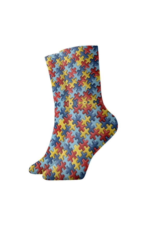 Novelty Printed Ankle Socks for Women Men Autism Awareness Puzzle Piece Quarter Socks