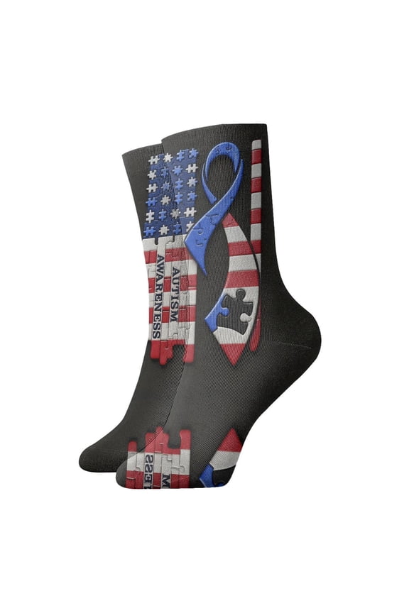 Novelty Printed Ankle Socks for Women Men Blue Flag Autism Awareness Quarter Socks