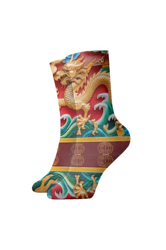 Novelty Printed Ankle Socks for Women Men Chinese Dragon Quarter Socks