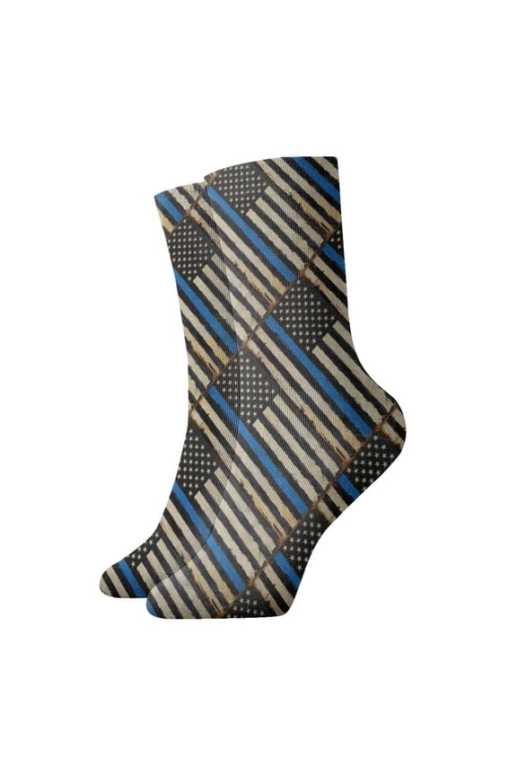 Novelty Printed Ankle Socks for Women Men Distressed Thin Blue Line Flag Quarter Socks