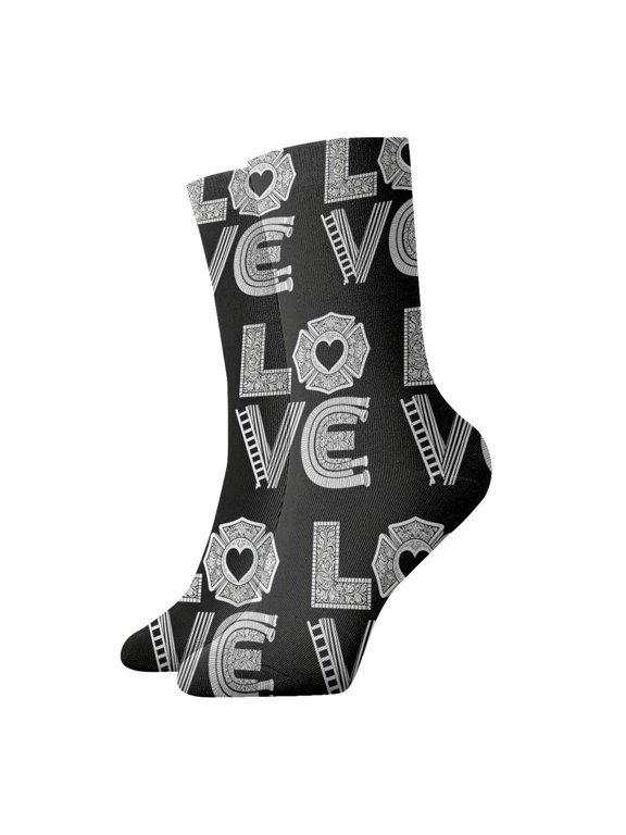 Novelty Printed Ankle Socks for Women Men Firefighter Love Quarter Socks