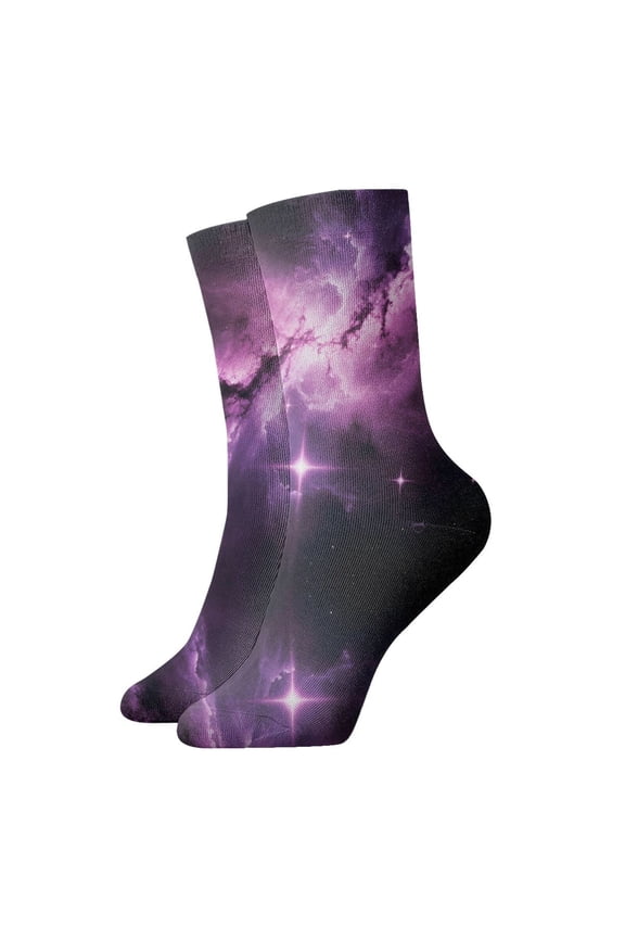 Novelty Printed Ankle Socks for Women Men Galaxy Stars Purple Quarter Socks