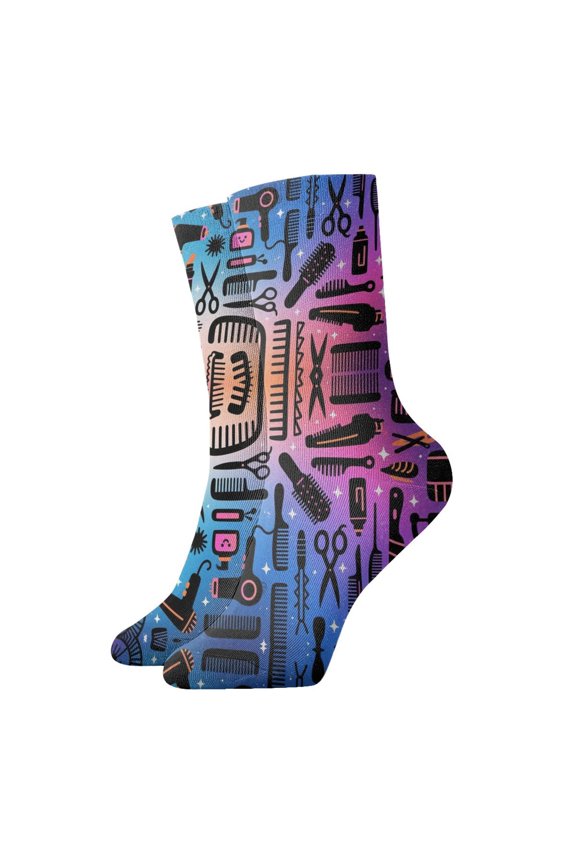 Novelty Printed Ankle Socks for Women Men Hairdresser Hairstylist Quarter Socks