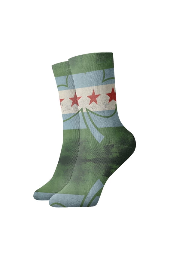 Novelty Printed Ankle Socks for Women Men Irish Chicagoan Flag Shamrock Quarter Socks