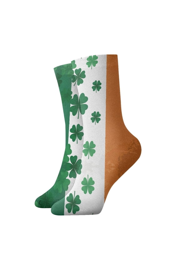 Novelty Printed Ankle Socks for Women Men Irish Flag Shamrock Pattern Quarter Socks