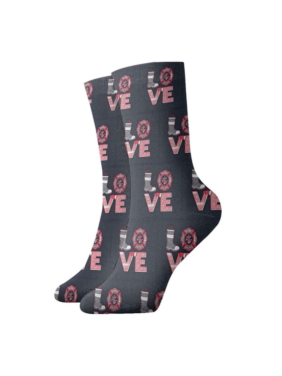 Novelty Printed Ankle Socks for Women Men Love Firefighter Quarter Socks