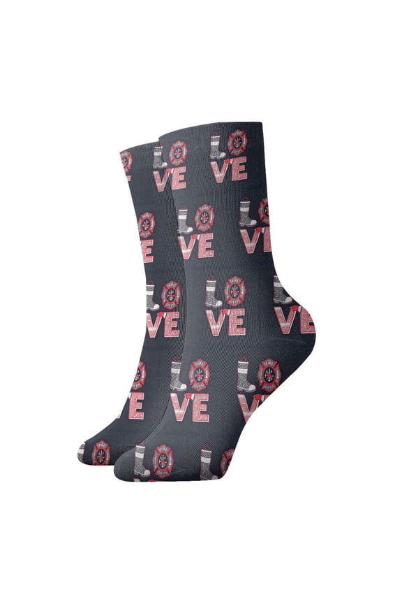Novelty Printed Ankle Socks for Women Men Love Firefighter Quarter Socks