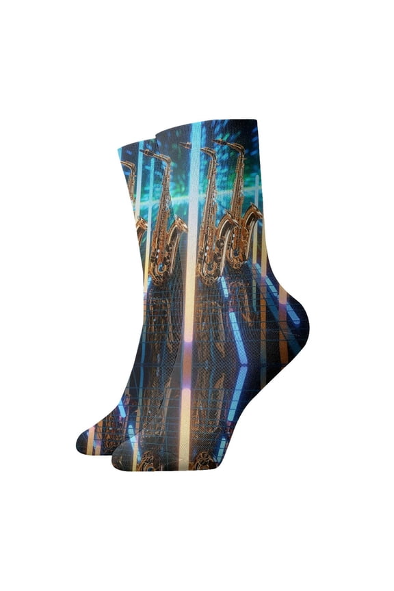 Novelty Printed Ankle Socks for Women Men Musical Instruments Saxophone Quarter Socks