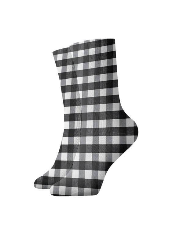 Novelty Printed Ankle Socks for Women Men Plaid Farmhouse Black Buffalo Quarter Socks