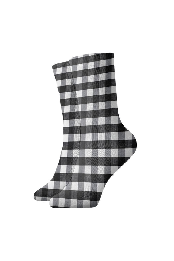 Novelty Printed Ankle Socks for Women Men Plaid Farmhouse Black Buffalo Quarter Socks