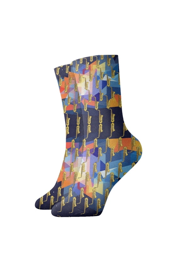 Novelty Printed Ankle Socks for Women Men Saxophone Musical Instruments Quarter Socks