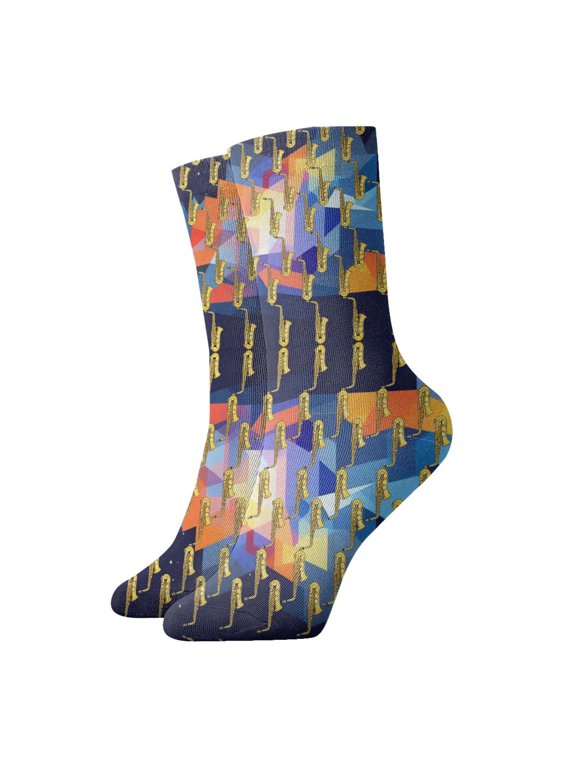 Novelty Printed Ankle Socks for Women Men Saxophone Musical Instruments Quarter Socks