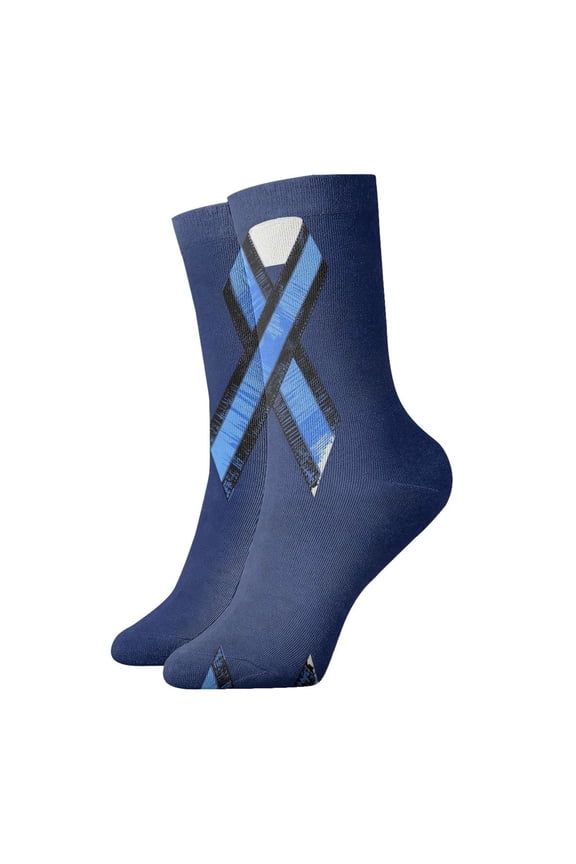 Novelty Printed Ankle Socks for Women Men Thin Blue Line Satin Ribbon Quarter Socks