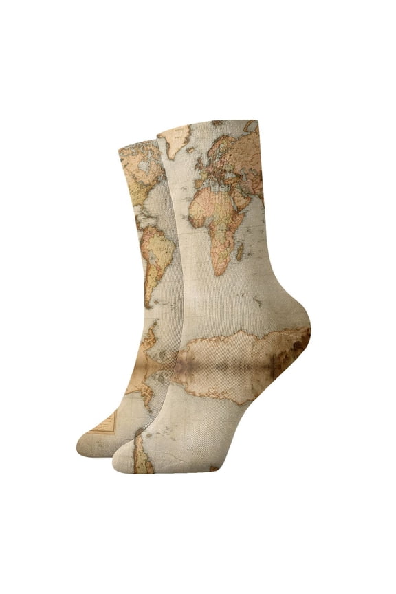 Novelty Printed Ankle Socks for Women Men Vintage Style World Map Quarter Socks