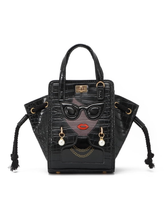 Novelty Purses for Women Unique Top Handle Satchel Handbag 3D Fun Lady Face Bucket Tote Bag Crossbody Shoulder Bag