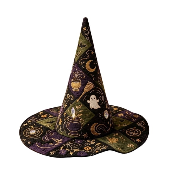 Novelty Quilted Witch Hat, Halloween Festival Costume Accessory For Party Cosplay
