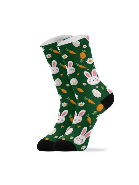Novelty Rabbit Carrot Easter Egg Crew Socks for Women Men Soft Stretchy Breathable Unisex Casual Socks One Size Funny Crazy Gift Socks