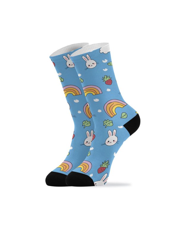 Novelty Rabbit Face Crew Socks for Women Men Soft Stretchy Breathable Unisex Casual Socks One Size Funny Crazy Gift Socks