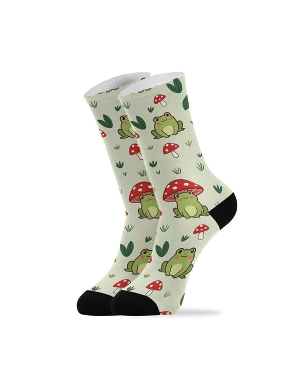 Novelty Red Mushroom Frog Crew Socks for Women Men Soft Stretchy Breathable Unisex Casual Socks One Size Funny Crazy Gift Socks