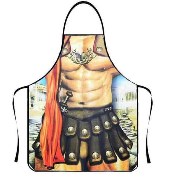 Novelty Roman Gladiator Apron for Men – Funny BBQ Kitchen Apron with Muscular Warrior Print, Adjustable Neck Strap, Durable Material, Perfect for Cooking, Grilling, Parties, and Gag Gifts