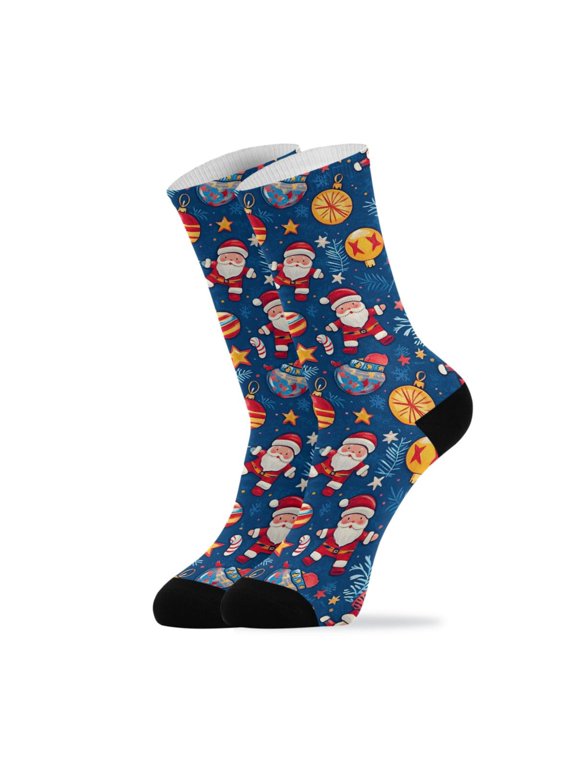 Novelty Santa Claus Christmas Ball Crew Socks for Women Men Soft Stretchy Breathable Unisex Casual Socks One Size Funny Crazy Gift Socks