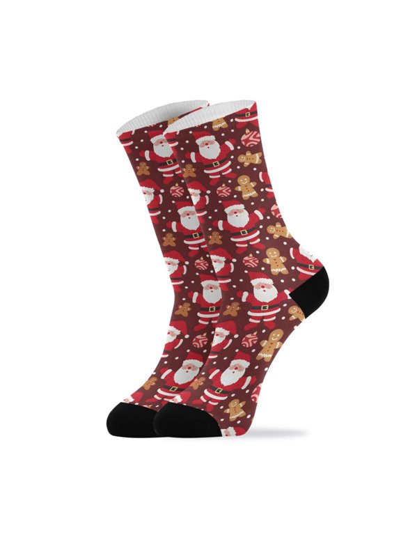 Novelty Santa Claus Cookie Man Polka Dots Crew Socks for Women Men Soft Stretchy Breathable Unisex Casual Socks One Size Funny Crazy Gift Socks