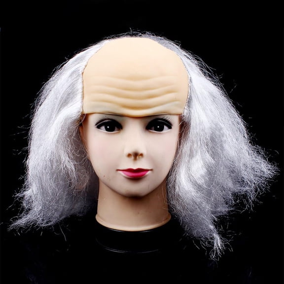 Novelty Scientist Cosplay Old Man Half Bald Head Wig, Black