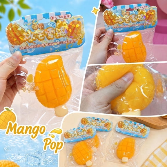 Novelty Sensory Squeeze Toys, Simulated Mango Popsicle Squeeze Relaxation Toys, Soft Stretch Squeeze Toys for Calm Down, Relaxation Relief Items for Student, 4X2.5 Inch Portable