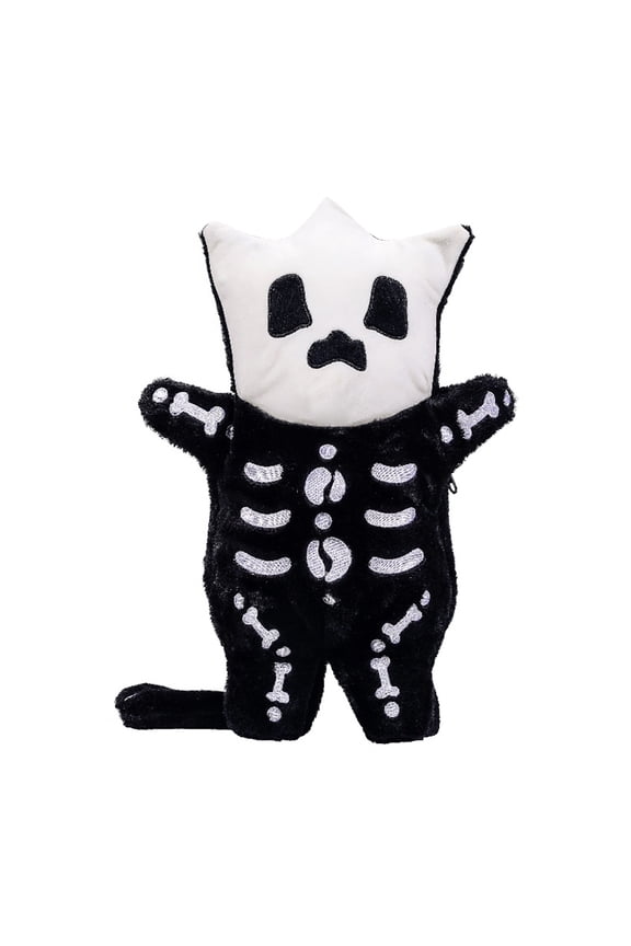 Novelty Skeleton Cat Plush Backpack Cute Cartoon Design Fashion Soft Fluffy Black And White Bag Adjustable Straps Funny Daypack For Cosplay And Everyday Use Small Backpack For Gift