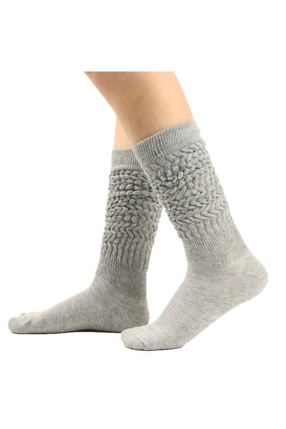 Novelty Slouch Socks Women 80s Neon Skating Leg Warmers Rib-knit Knee High Scrunch Boot Socks One Size Fits Most (Free Size, Gray)