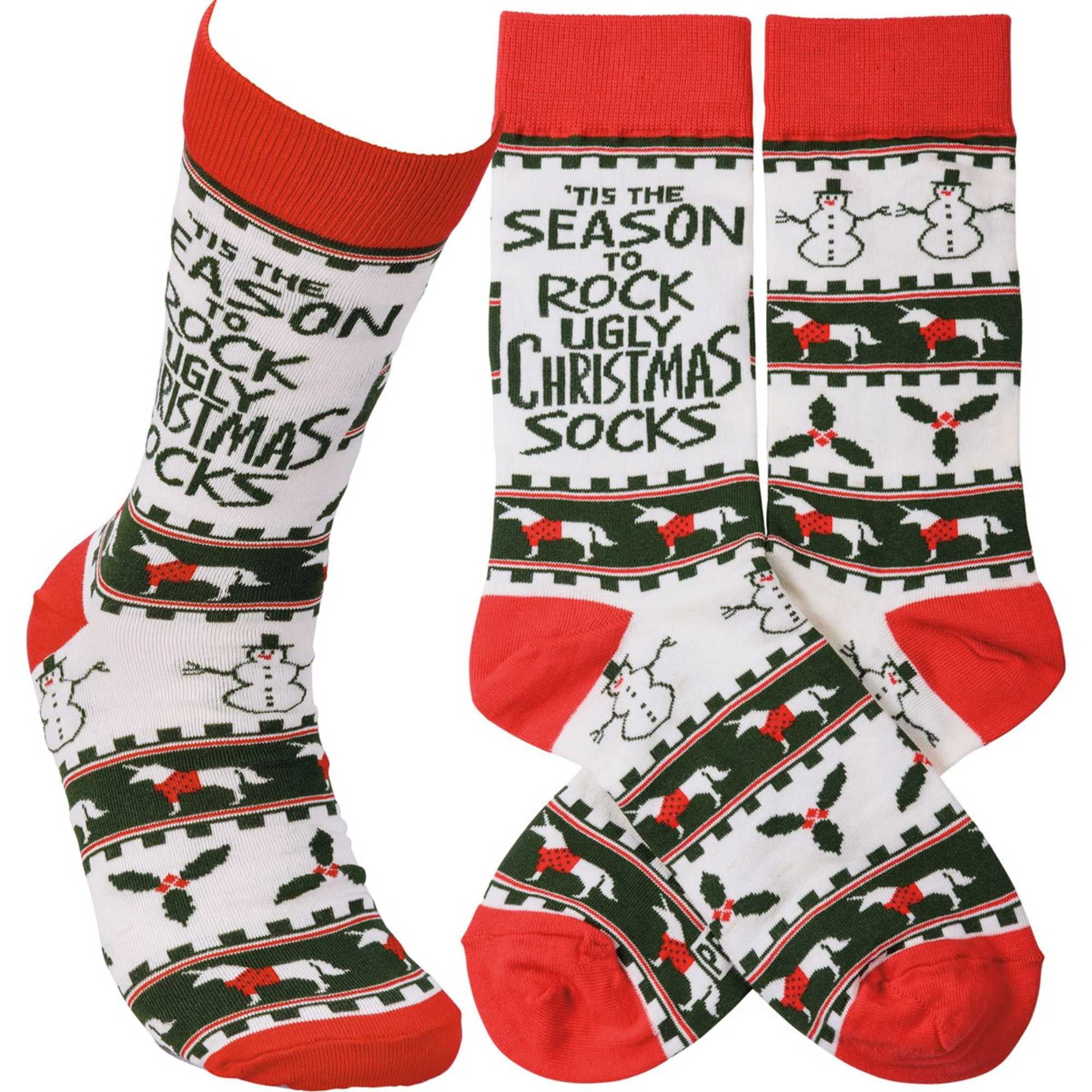 Novelty Socks Rock The Ugly Socks Cotton Christmas Snowmen Holly 113516