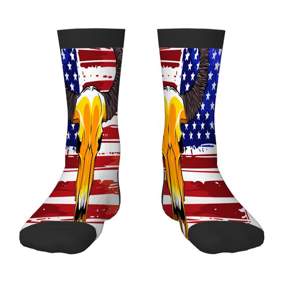 Novelty Socks for Boys Girls Bull Skull With American Flag Funny Gifts for Boys Girls Teens