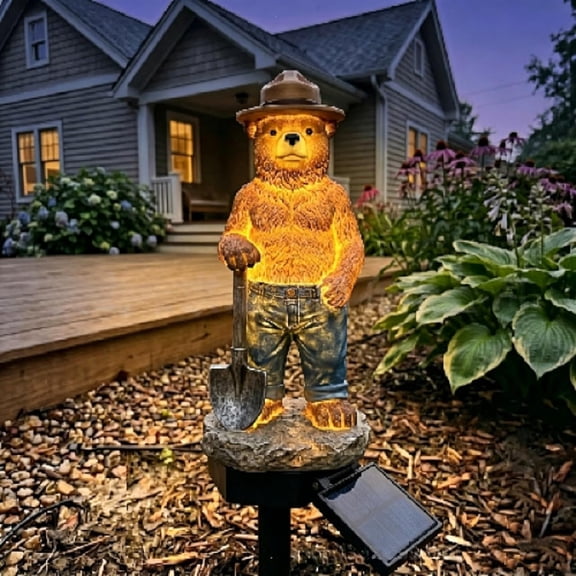 Novelty Solar Garden Lights, Decorative LED Outdoor Pathway Stake Lamps, Waterproof Resin Landscape Lighting for Yard, Patio & Lawn (Bear)