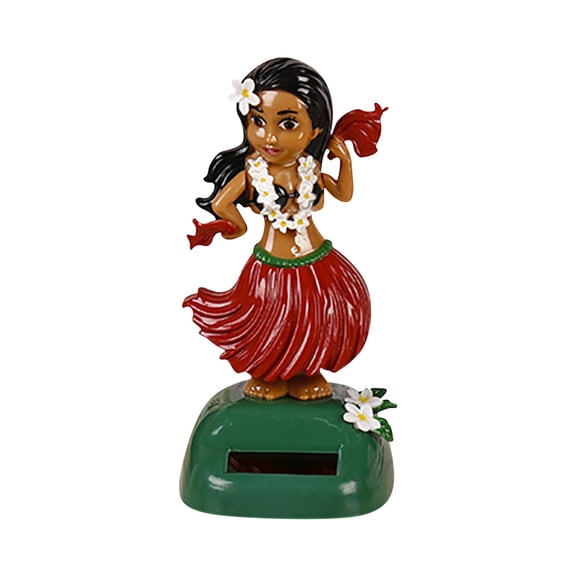 Novelty Solar-Powered Dance Figure for Car Decoration Dancing Girl Shakes Head and Sways with Moving Lights Party Toy for Vehicles and Desk, Red