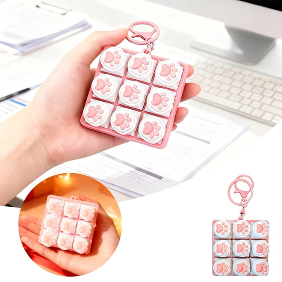 Novelty Sound Keyboard Stress Toy for School and Travel Silent Clicker Keyboard Keychain 9 in 1 Stress Reliever and Portable Companion,2.44x2.44 inch,Pink