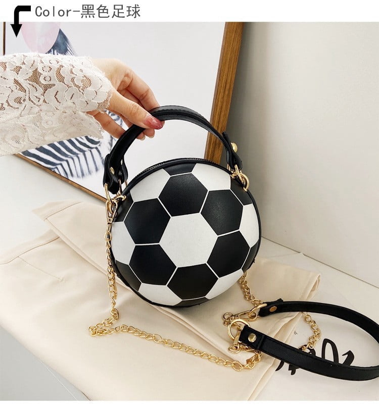 Novelty Sports Ball Shaped PU Crossbody Bag for Women, Personality Soccer & Basketball Design, Round Mini Bag, Zipper Closure, Chain Strap, Trendy Handbag for Casual Travel (6.3"x6.3"x6.7", 0.55lb)