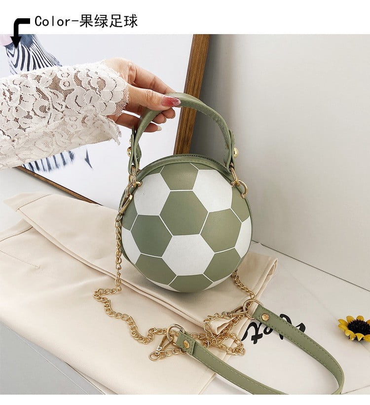Novelty Sports Ball Shaped PU Crossbody Bag for Women, Personality Soccer & Basketball Design, Round Mini Bag, Zipper Closure, Chain Strap, Trendy Handbag for Casual Travel (6.3"x6.3"x6.7", 0.55lb)