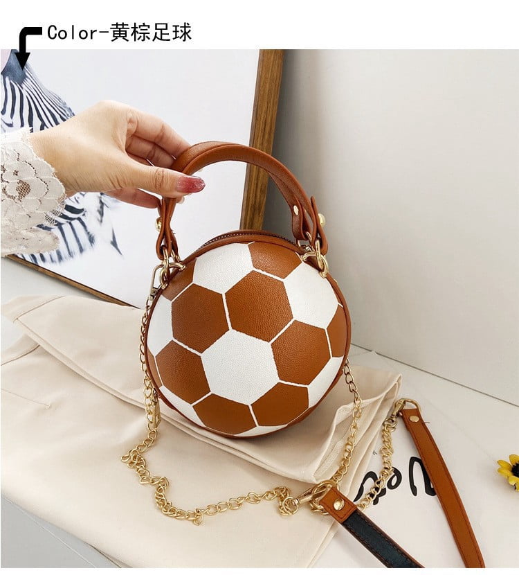 Novelty Sports Ball Shaped PU Crossbody Bag for Women, Personality Soccer & Basketball Design, Round Mini Bag, Zipper Closure, Chain Strap, Trendy Handbag for Casual Travel (6.3"x6.3"x6.7", 0.55lb)