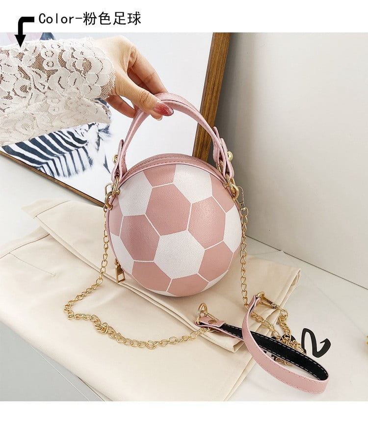 Novelty Sports Ball Shaped PU Crossbody Bag for Women, Personality Soccer & Basketball Design, Round Mini Bag, Zipper Closure, Chain Strap, Trendy Handbag for Casual Travel (6.3"x6.3"x6.7", 0.55lb)