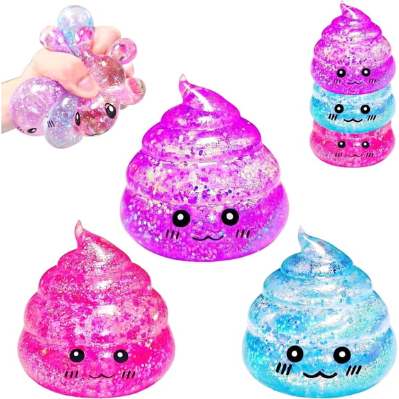 Novelty Squishy Poop Glitter Stress Ball, Kawaii Poop Shape Squishies Sensory Toys for Ki+ds & Adults, Funny Squishy Poo Fidget Toys, Prank Gift, Party Favors, Assorted Colors