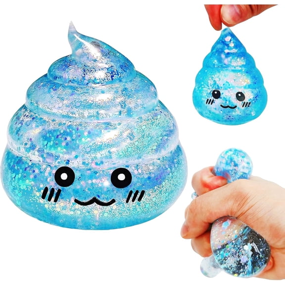 Novelty Squish+y Poop Glitter Stress Ball, Kawaii Poop Shape Squishies Sensory Toys for Ki+ds & Adults, Funny Squishy Poo Fidget Toys, Prank Gift, Party Favors, Assorted Colors