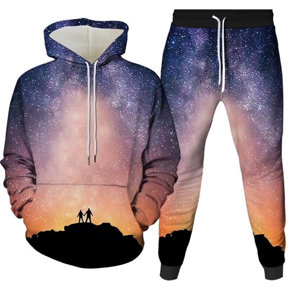 Novelty Stars 3D Printed Men's Women's Hoodie and Jogging Pants Suit Unisex Cool Universe Nebula Tracksuit Set Colorful Outer Space Pattern Sportswear Suit