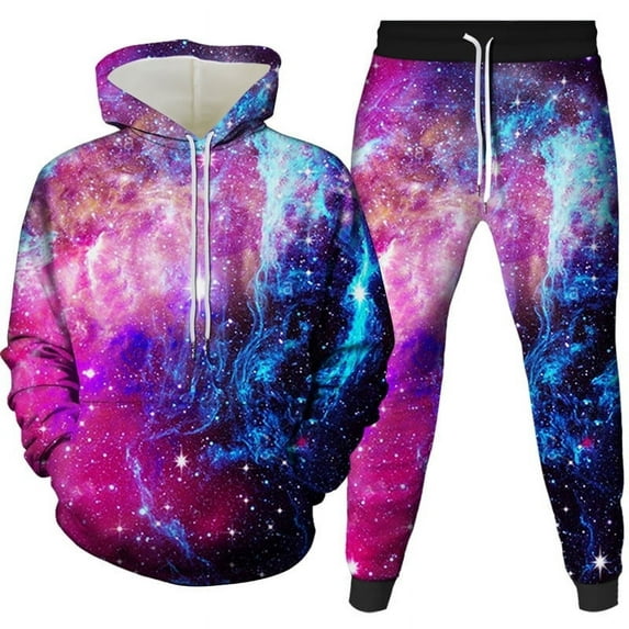 Novelty Stars 3D Printed Men's Women's Hoodie and Jogging Pants Suit Unisex Cool Universe Nebula Tracksuit Set Colorful Outer Space Pattern Sportswear Suit