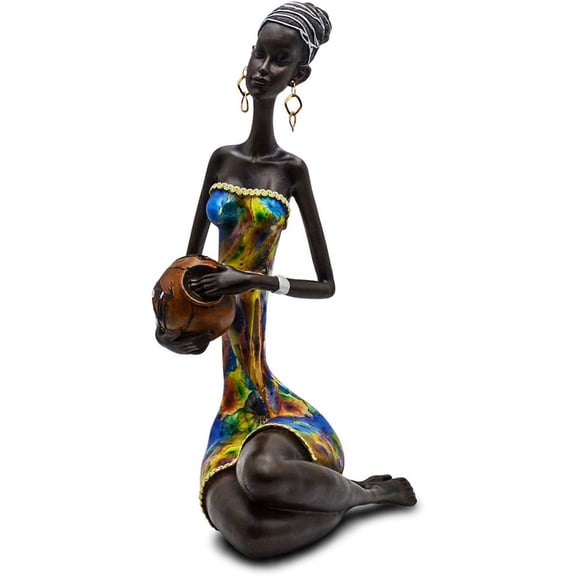Novelty Statue Figurine Sculpture Colorful Sitting Down Lady Figurine Holding Vase - Best Décor Collectible s Art Piece Gifts for Mom 15.5" Inches Tall Anniversary Idea Gift