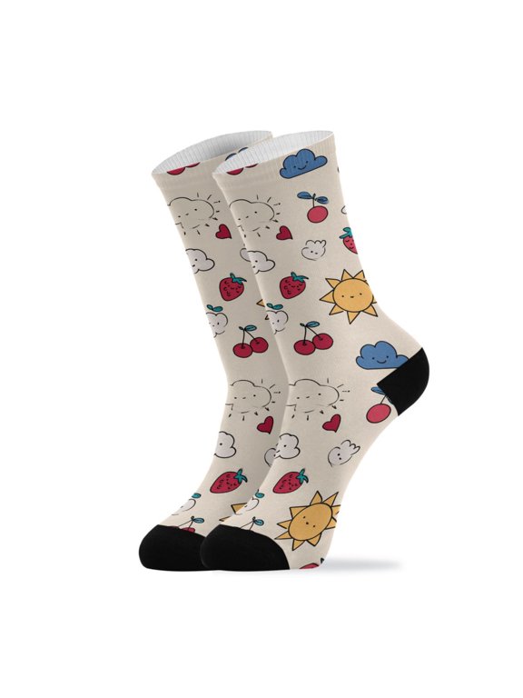 Novelty Strawberry Cloud Cherry Crew Socks for Women Men Soft Stretchy Breathable Unisex Casual Socks One Size Funny Crazy Gift Socks