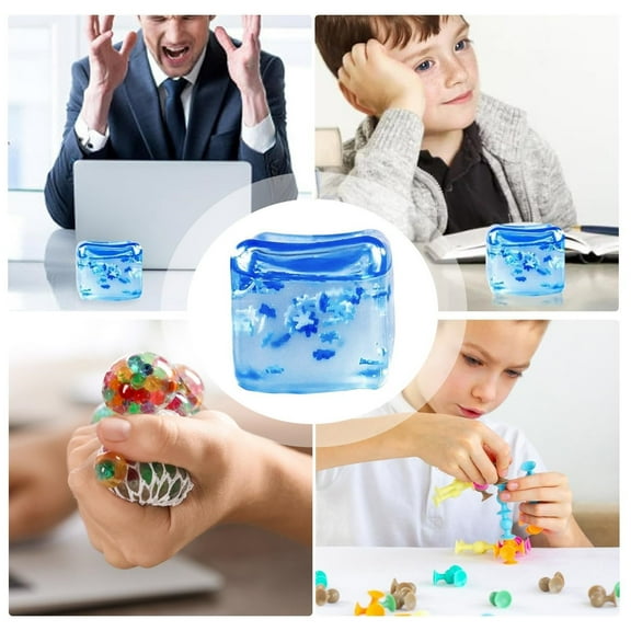 Novelty Stress Cube Ice Block Toy for Relaxation and Fidgeting Clear Ice Block Compressed Toy Non-Stress Cube Square Breathing Cube for Desk Home and 2PCS